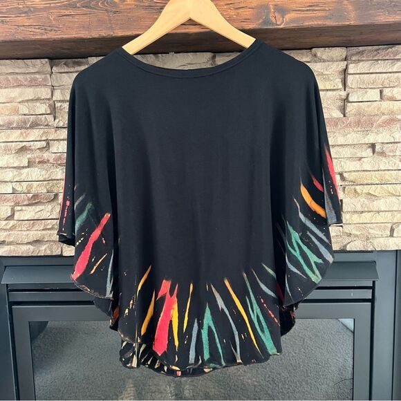 Kamana Art To Wear Abstract Black Multicolor Boho Unique Poncho Shawl Top  SZ OS - Picture 5 of 12